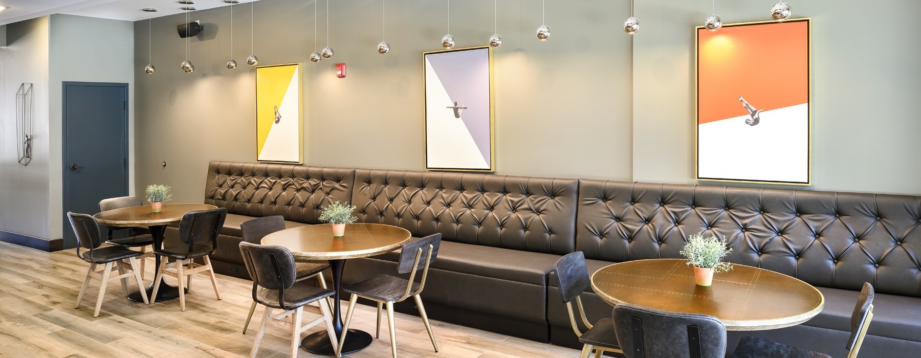 a room with tables and chairs