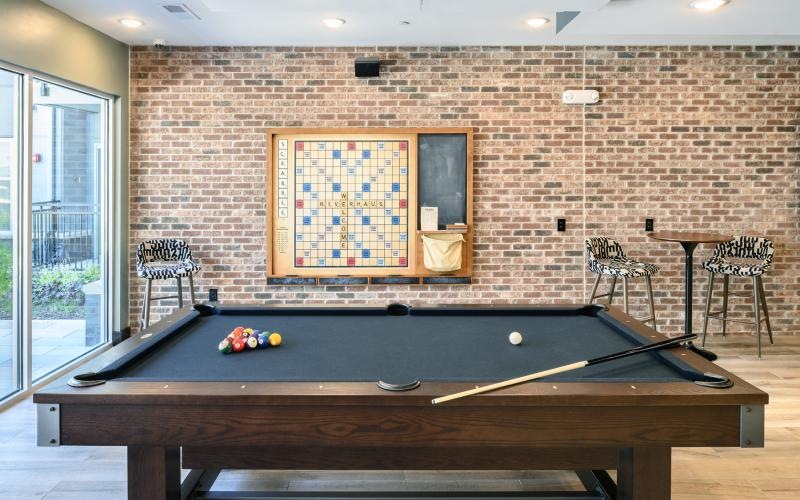a pool table in a room
