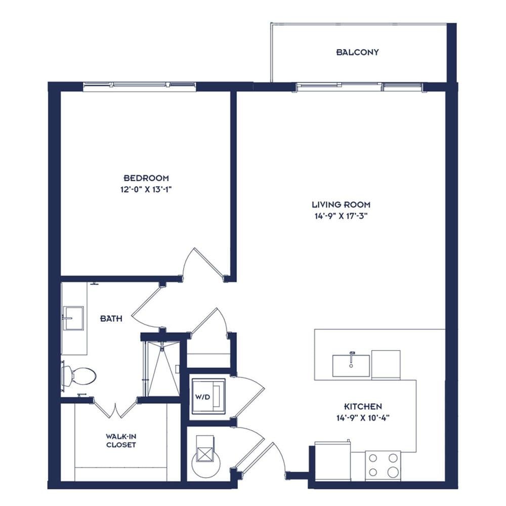 Rendering of the A6 floor plan with 1 bedroom[s] and 1 bathroom[s] at RiverHaus