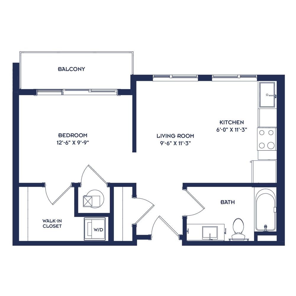 Rendering of the S1 floor plan with a Studio bedroom and 1 bathroom[s] at RiverHaus