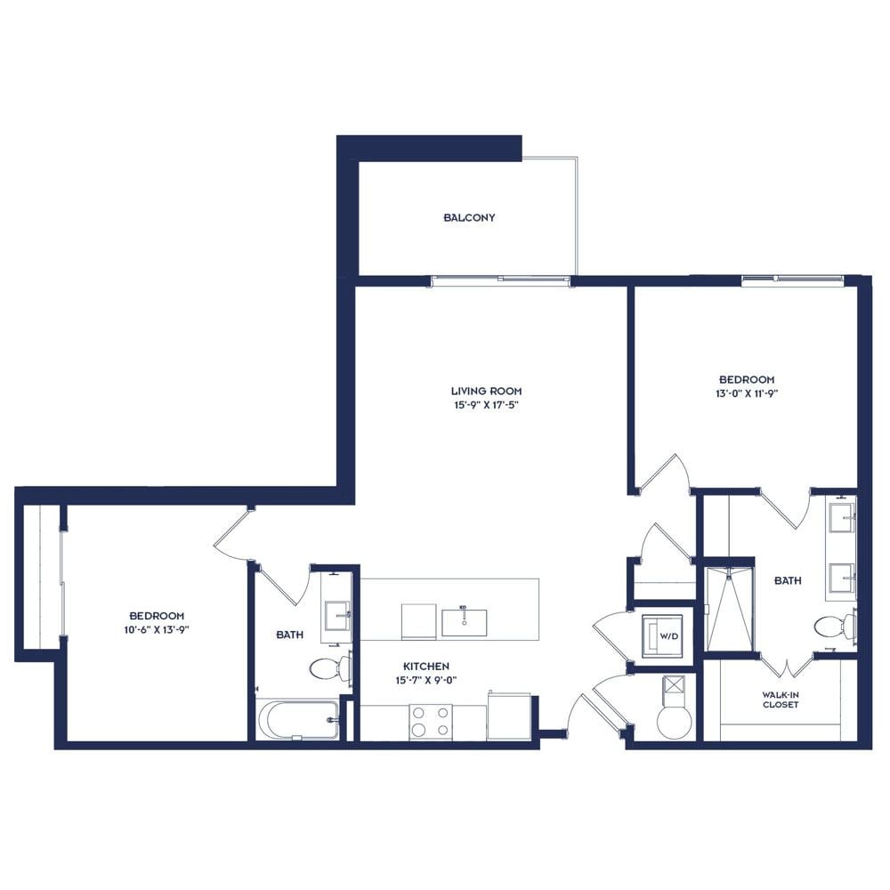 Rendering of the C3 floor plan with 2 bedroom[s] and 2 bathroom[s] at RiverHaus